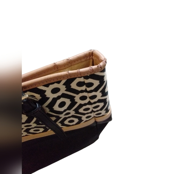 Spartina 449 Black and White Leather and Linen Shoulder Bag Tote - Picture 13 of 15